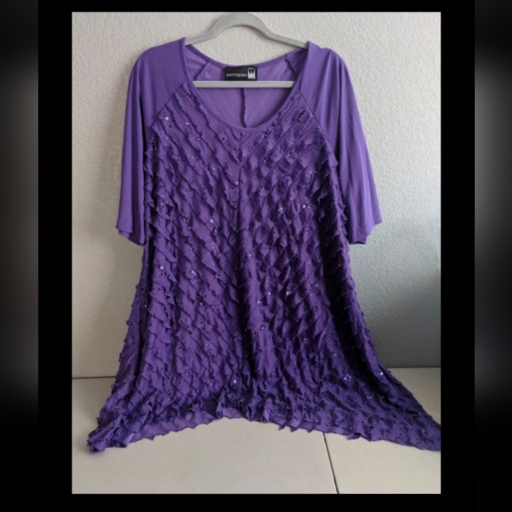 Women's Elegant Fashion Blouse Top Purple Sequin Party Wedding Special Occasion